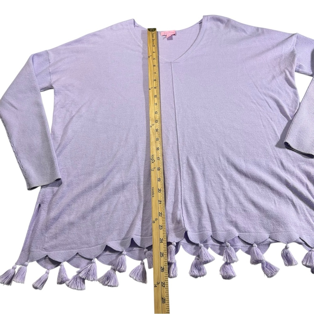 Lilly Pulitzer Sz M Martine Lilac Lavender Purple Tassel Oversized Knit Sweater - Picture 8 of 11